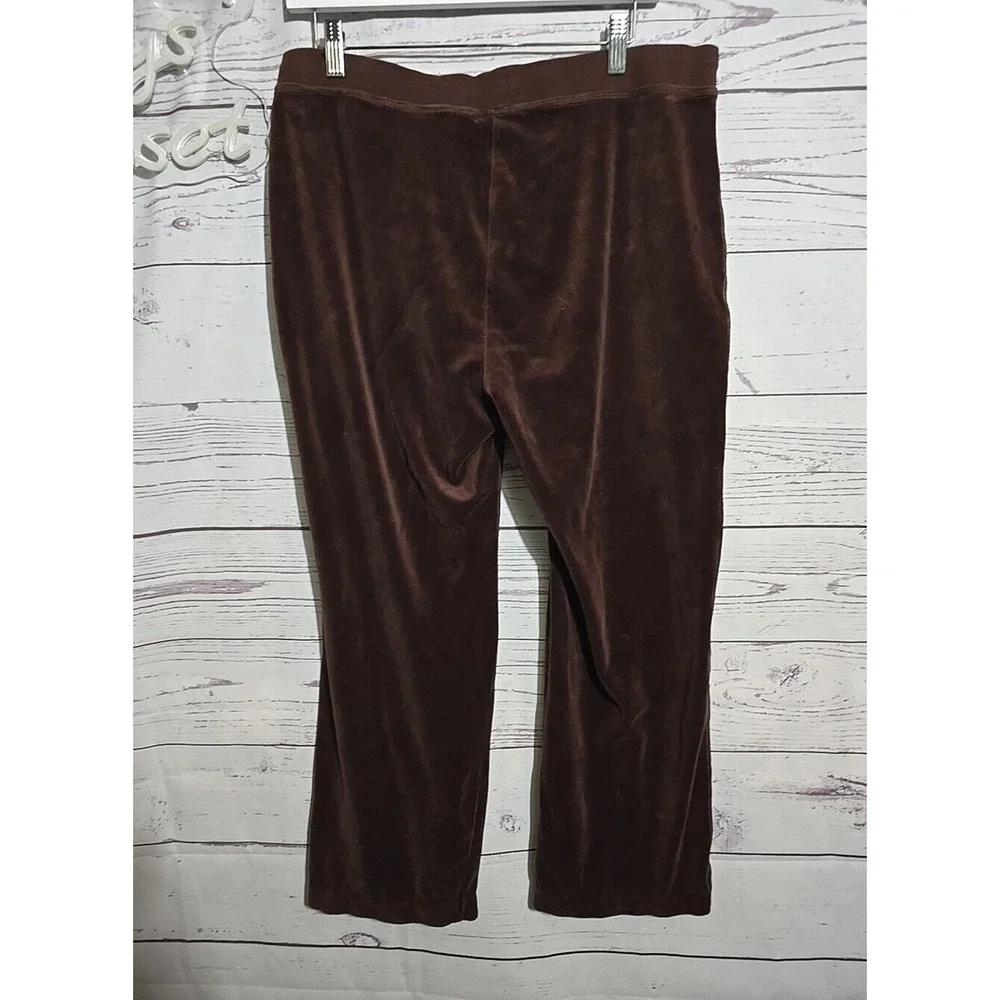 Y2K Cassini Oleg‎ Sassini Brown Straight Leg Velour Track Sweatpants Woman Sz Lg